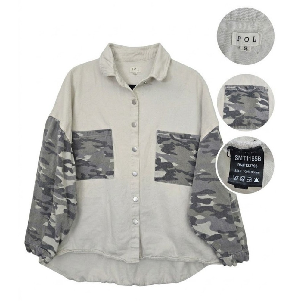 POL Camo on Vibe‎ Shacket Womens Small Oversized Denim Twill Utility Jacket Boho